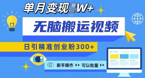 无脑搬运视频号可批量复制，新手即可操作，日引精准创业粉300+，月变现过W -任任的小木屋 - 热点知汇