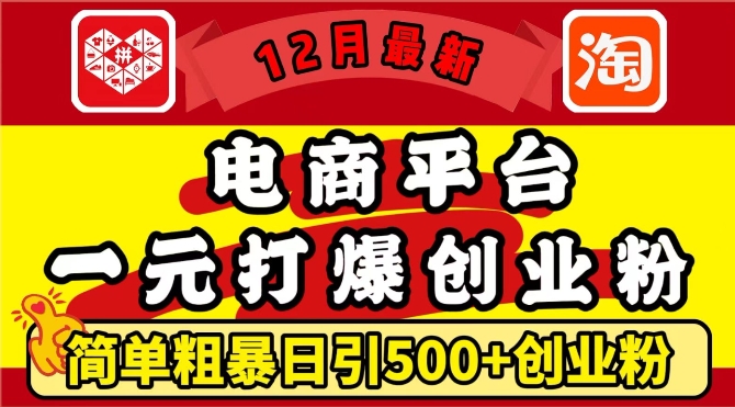 12月最新：电商平台1元打爆创业粉，简单粗暴日引500+精准创业粉，轻松月入过W-任任的小木屋 - 热点知汇
