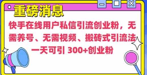 快手最新引流创业粉方法，无需养号、无需视频、搬砖式引流法-任任的小木屋 - 热点知汇