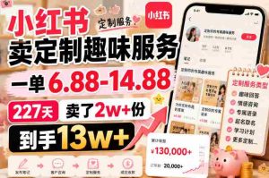 小红书卖定制趣味服务，一单6.88-14.88，227天卖了2w+份，到手13w+-任任的小木屋 - 热点知汇