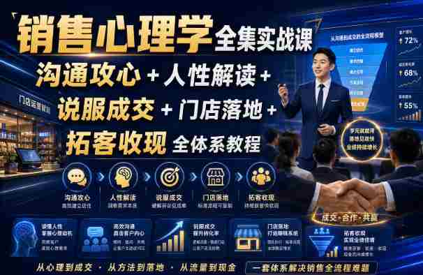销售心理学全集实战课｜沟通攻心+人性解读+说服成交+门店落地+拓客收现全体系教程-任任的小木屋 - 热点知汇