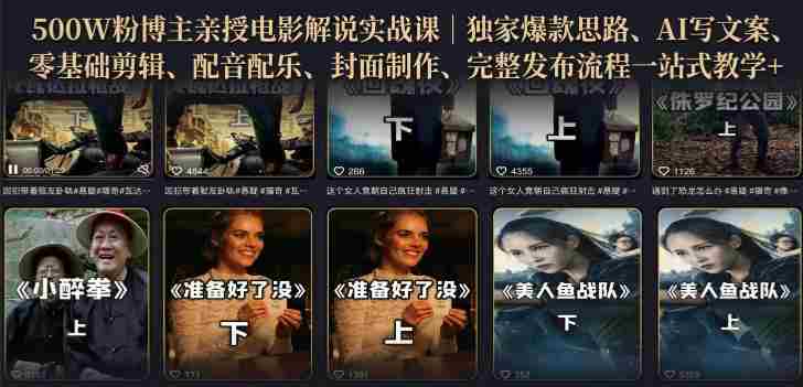 500W粉博主亲授电影解说实战课｜精选独家思路、AI写文案、零基础剪辑、配音配乐、封面制作、完整发布流程一站式教学-任任的小木屋 - 热点知汇