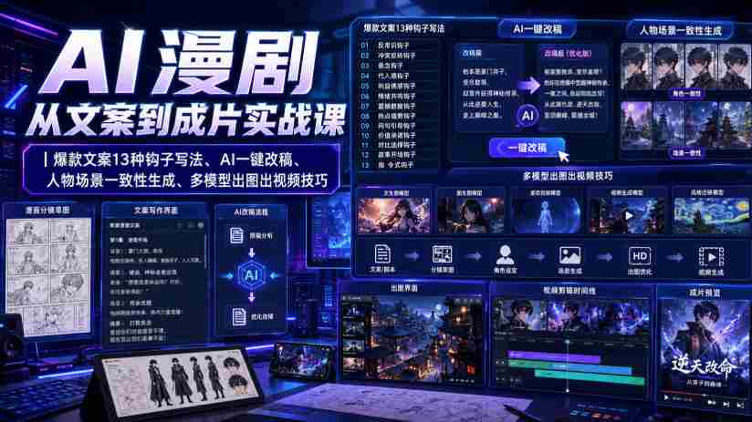 AI漫剧从文案到成片实战课｜爆款文案13种钩子写法、AI一键改稿、人物场景一致性生成、多模型出图出视频技巧-任任的小木屋 - 热点知汇