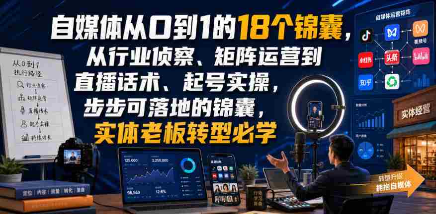 自媒体从0到1的18个锦囊，从行业侦察、矩阵运营到直播话术、起号实操，步步可落地的锦囊，实体老板转型必学-任任的小木屋 - 热点知汇