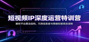 短视频IP深度运营特训营：解析平台算法结构，巧用信息差与情绪衔接高效涨粉-任任的小木屋 - 热点知汇