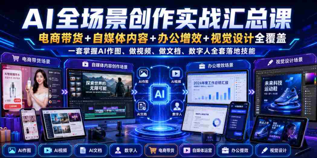 AI全场景创作实战汇总课｜电商带货+自媒体内容+办公增效+视觉设计全覆盖，一套掌握AI作图、做视频、做文档、数字人全套落地技能-任任的小木屋 - 热点知汇