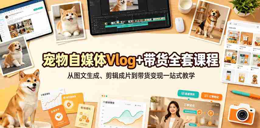 宠物自媒体Vlog+带货全套课程｜从图文生成、剪辑成片到带货变现一站式教学-任任的小木屋 - 热点知汇