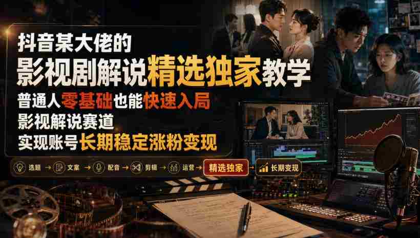 抖音某大佬的影视剧解说精选独家教学，普通人零基础也能快速入局影视解说赛道，实现账号长期稳定变现-任任的小木屋 - 热点知汇