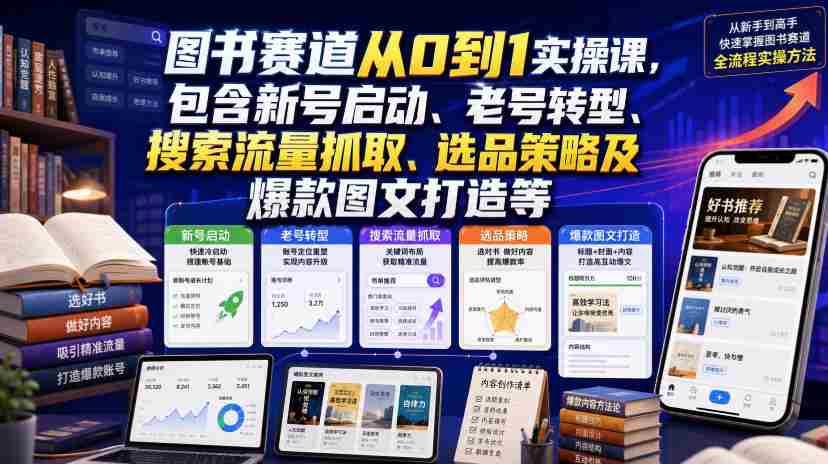 图书赛道从0到1实操课，包含新号启动、老号转型、搜索流量抓取、选品策略及爆款图文打造等-任任的小木屋 - 热点知汇