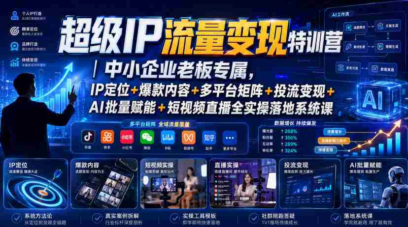 超级IP流量变现特训营｜中小企业老板专属，IP定位+爆款内容+多平台矩阵+投流变现+AI批量赋能+短视频直播全实操落地系统课-任任的小木屋 - 热点知汇