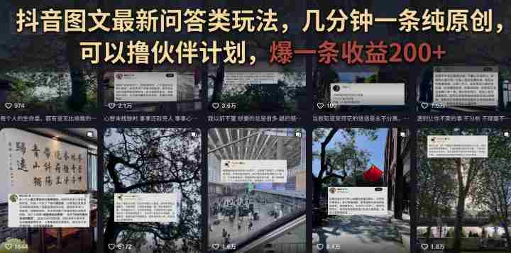 抖音图文最新问答类玩法，几分钟一条纯原创，可以撸伙伴计划，爆一条收益200+-任任的小木屋 - 热点知汇
