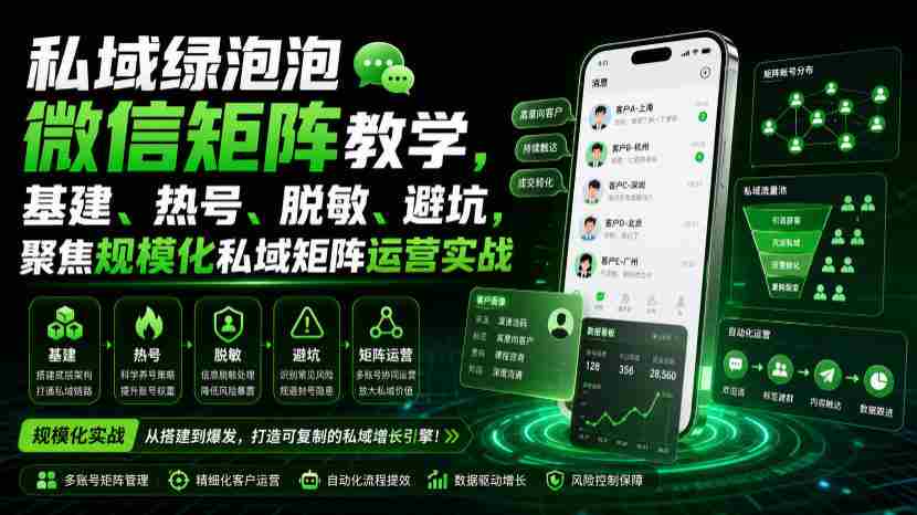私域绿泡泡微信矩阵教学，基建、热号、脱敏、避坑，聚焦规模化私域矩阵运营实战-任任的小木屋 - 热点知汇
