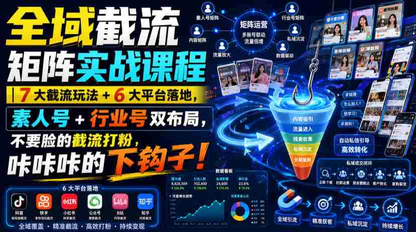 全域截流矩阵实战课程｜7大截流玩法+6大平台落地，素人号+行业号双布局，不要脸的截流打粉，咔咔咔的下钩子！-任任的小木屋 - 热点知汇