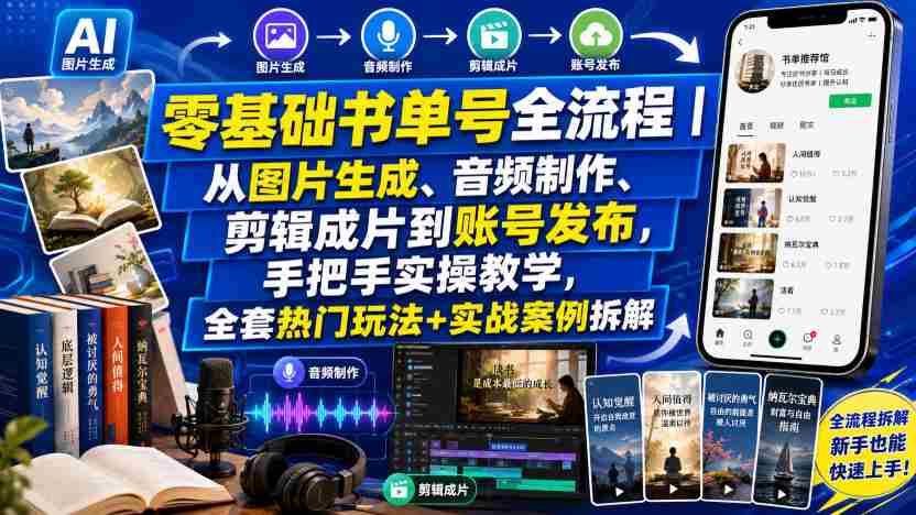 零基础书单号全流程|从图片生成、音频制作、剪辑成片到账号发布,手把手实操教学,全套热门玩法+实战案例拆解-任任的小木屋 - 热点知汇