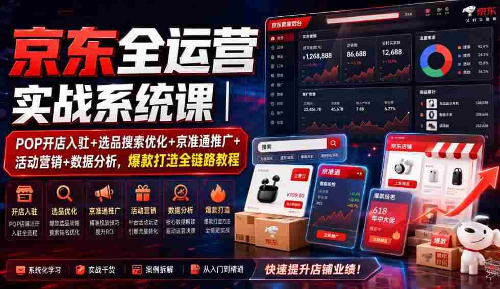 京东全运营实战系统课｜POP开店入驻+选品搜索优化+京准通推广+活动营销+数据分析，爆款打造全链路教程-任任的小木屋 - 热点知汇