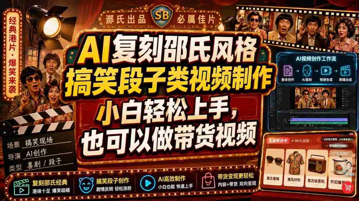 AI复刻邵氏风格搞笑段子类视频制作，小白轻松上手，也可以做带货视频-任任的小木屋 - 热点知汇