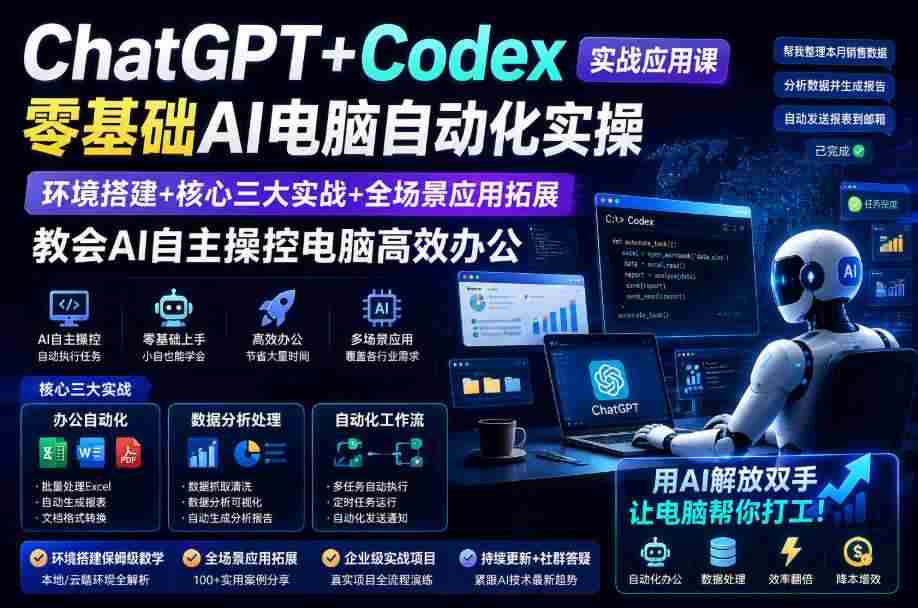ChatGPT+Codex实战应用课｜零基础AI电脑自动化实操，环境搭建+核心三大实战+全场景应用拓展，教会AI自主操控电脑高效办公-任任的小木屋 - 热点知汇
