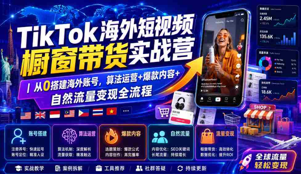 TikTok海外短视频橱窗带货实战营｜从0搭建海外账号，算法运营+爆款内容+自然流量变现全流程-任任的小木屋 - 热点知汇