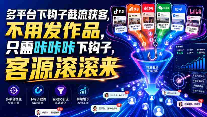 多平台下钩子截流获客，不用发作品，只需咔咔咔下钩子，客源滚滚来-任任的小木屋 - 热点知汇