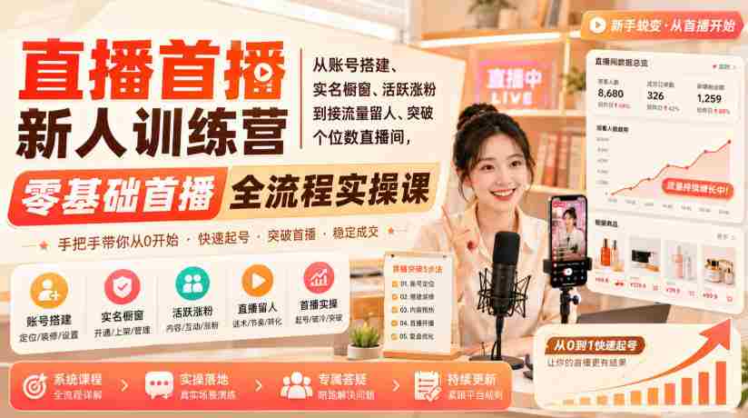 直播首播新人训练营｜从账号搭建、实名橱窗、活跃涨粉到接流量留人、突破个位数直播间，零基础首播全流程实操课-任任的小木屋 - 热点知汇