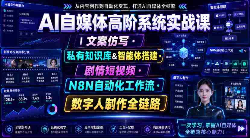 AI自媒体高阶系统实战课｜文案仿写・私有知识库&智能体搭建・剧情短视频・N8N自动化工作流・数字人制作全链路-任任的小木屋 - 热点知汇