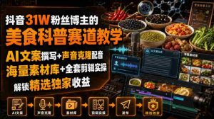 抖音31W粉丝博主的美食科普赛道教学,AI文案撰写+声音克隆配音+剪辑实操,解锁精选独家收益-任任的小木屋 - 热点知汇