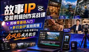 故事IP全能剪辑创作实战课｜剪映零基础入门+多行业IP实拍剪辑，门店/文旅/工厂/非遗/老板Vlog全风格成片教学-任任的小木屋 - 热点知汇