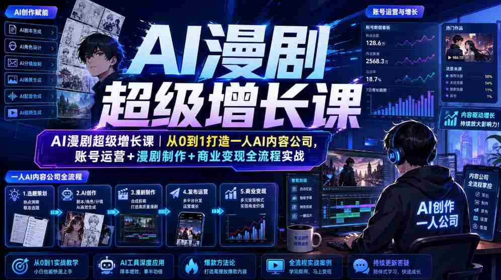 AI漫剧超级增长课｜从0到1打造一人AI内容公司，账号运营+漫剧制作+商业变现全流程实战-任任的小木屋 - 热点知汇