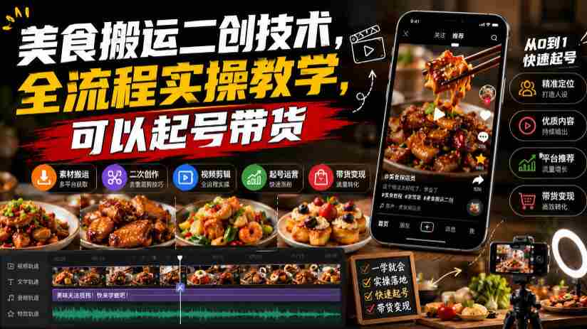 美食搬运二创技术，全流程实操教学，可以起号带货-任任的小木屋 - 热点知汇