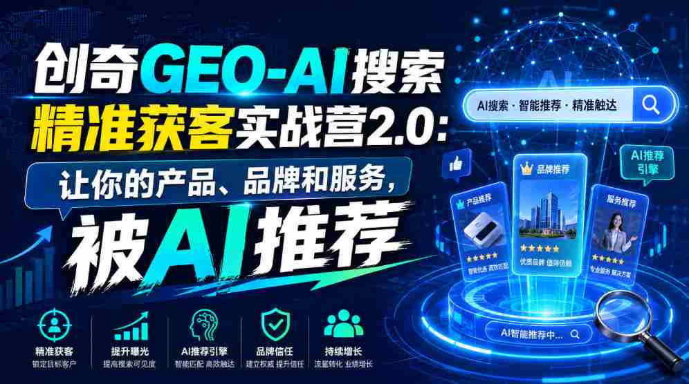 创奇GEO-AI搜索精准获客实战营2.0：让你的产品、品牌和服务，被AI推荐-任任的小木屋 - 热点知汇