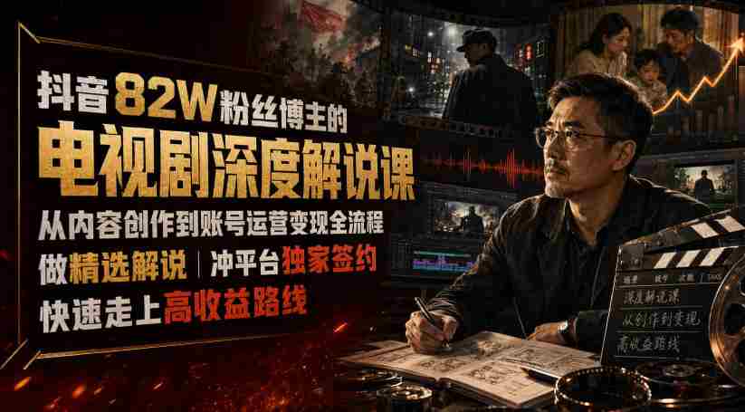 抖音82W粉丝博主的电视剧深度解说课，从内容创作到账号运营变现全流程，做精选解说，冲平台独家签约，快速走上高收益路线-任任的小木屋 - 热点知汇
