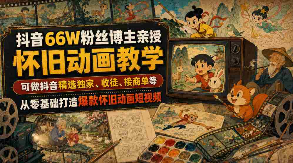 抖音66W粉丝博主亲授怀旧动画教学，可做抖音精选独家、收徒、接商单等，从零基础打造爆款怀旧动画短视频-任任的小木屋 - 热点知汇