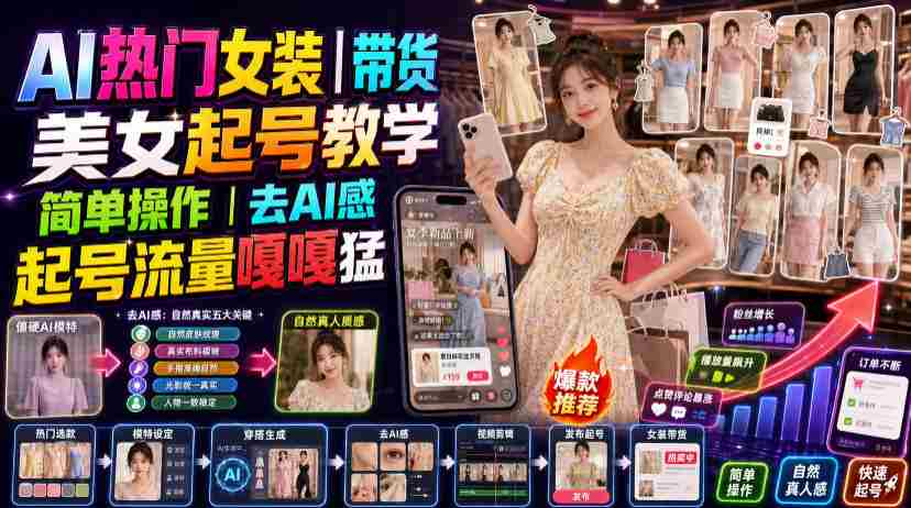 AI热门女装带货丨美女起号教学，简单操作，去AI感，起号流量嘎嘎猛-任任的小木屋 - 热点知汇