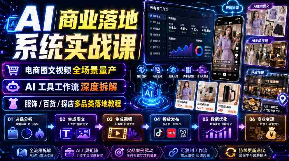 AI商业落地系统实战课｜电商图文视频全场景量产・AI工具工作流深度拆解・服饰/百货/探店多品类落地教程-任任的小木屋 - 热点知汇