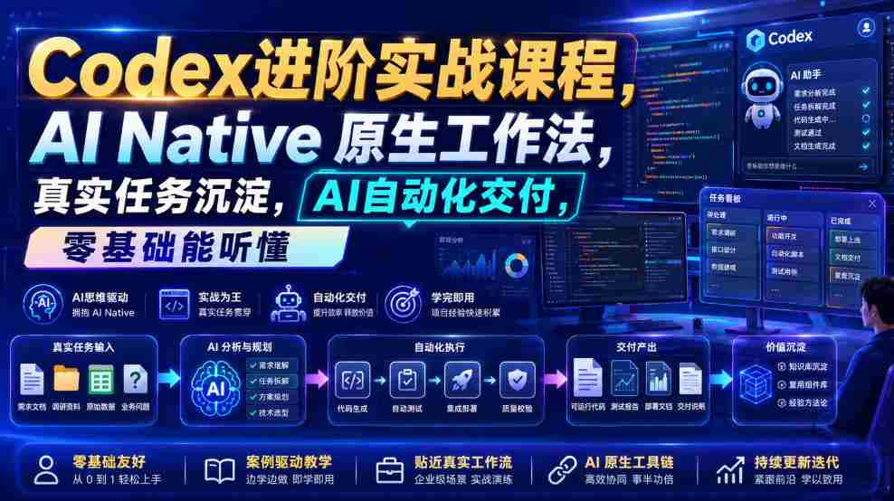 Codex进阶实战课｜AI Native原生工作法，22节真实任务落地，从配置到AI自动化交付全链路教程-任任的小木屋 - 热点知汇