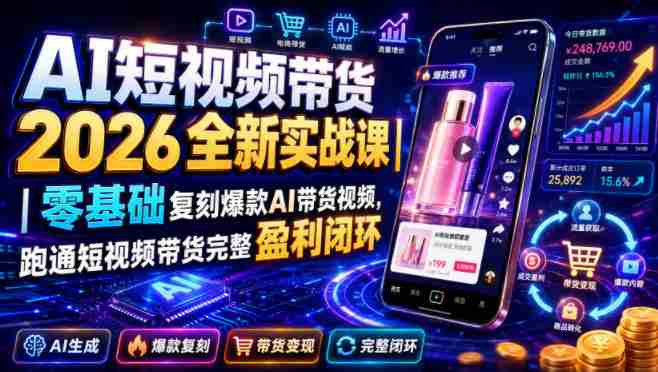 AI短视频带货2026全新实战课｜零基础复刻爆款AI带货视频，跑通短视频带货完整盈利闭环-任任的小木屋 - 热点知汇