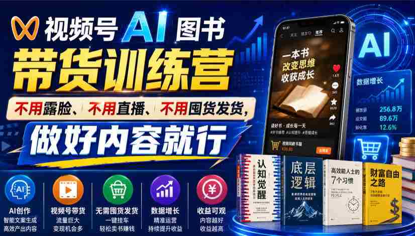 视频号AI图书带货训练营，不用露脸、不用直播、不用囤货发货，做好内容就行，一条爆款视频佣金8942-任任的小木屋 - 热点知汇
