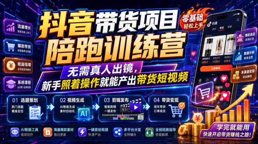 抖音带货项目陪跑训练营，无需真人出镜，新手照着操作就能产出带货短视频-任任的小木屋 - 热点知汇