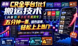 最新CR全平台1比1搬运技术（抖音快手小红书视频号）五分钟分钟一条，操作简单，轻松上热门（教程+软件+参数）-任任的小木屋 - 热点知汇