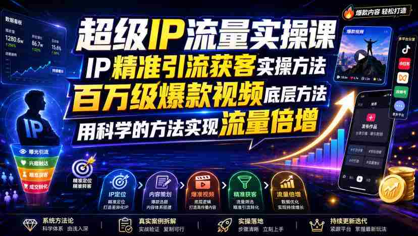 超级IP流量实操课，IP精准引流获客实操方法，百万级爆款视频底层方法，用科学的方法实现流量倍增-任任的小木屋 - 热点知汇