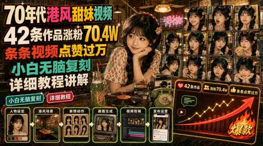 70年代港风甜妹视频，42条作品涨粉70.4W，条条视频点赞过万，小白无脑复刻，详细教程讲解-任任的小木屋 - 热点知汇