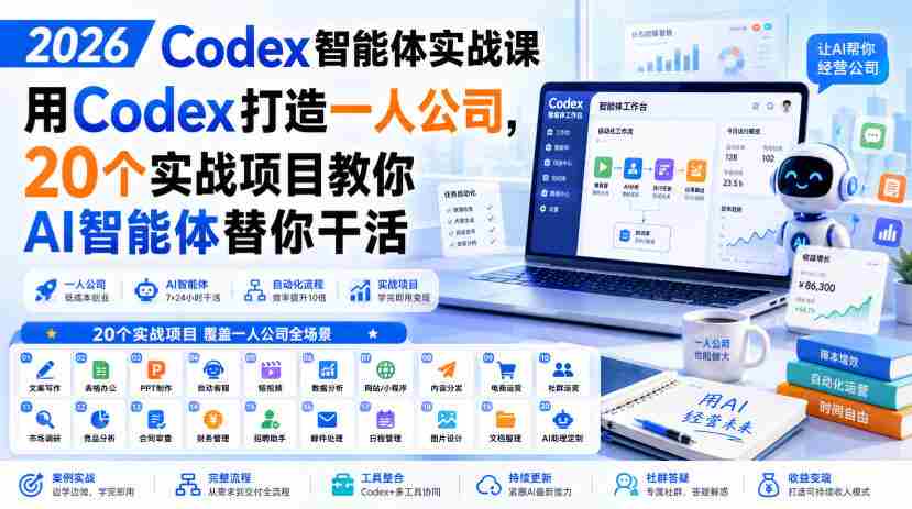 2026 Codex智能体实战课，用Codex打造一人公司，20个实战项目教你AI智能体替你干活-任任的小木屋 - 热点知汇