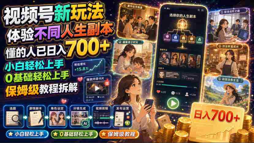视频号新玩法体验不同人生副本,懂的人已日入700+,小白轻松上手,0基础轻松上手,保姆级教程拆解-任任的小木屋 - 热点知汇