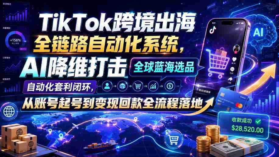 TikTok跨境出海全链路自动化系统，AI降维打击全球蓝海选品自动化套利闭环，从账号起号到变现回款全流程落地（2026年7月）-任任的小木屋 - 热点知汇