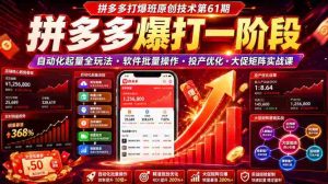 拼多多打爆班原创技术第61期，拼多多爆打一阶段，自动化起量全玩法・软件批量操作・投产优化・大促矩阵实战课-任任的小木屋 - 热点知汇