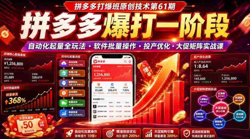 拼多多打爆班原创技术第61期，拼多多爆打一阶段，自动化起量全玩法・软件批量操作・投产优化・大促矩阵实战课-任任的小木屋 - 热点知汇