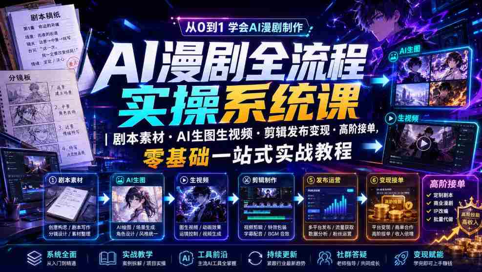 AI漫剧全流程实操系统课｜剧本素材・AI生图生视频・剪辑发布变现・高阶接单，零基础一站式实战教程-任任的小木屋 - 热点知汇