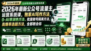 2026年最新公众号流量主运营系统课,独家AI写作方法,0-AI率润色方法、批量做号隔离方法、高爆率选题方法,全都教会你-任任的小木屋 - 热点知汇