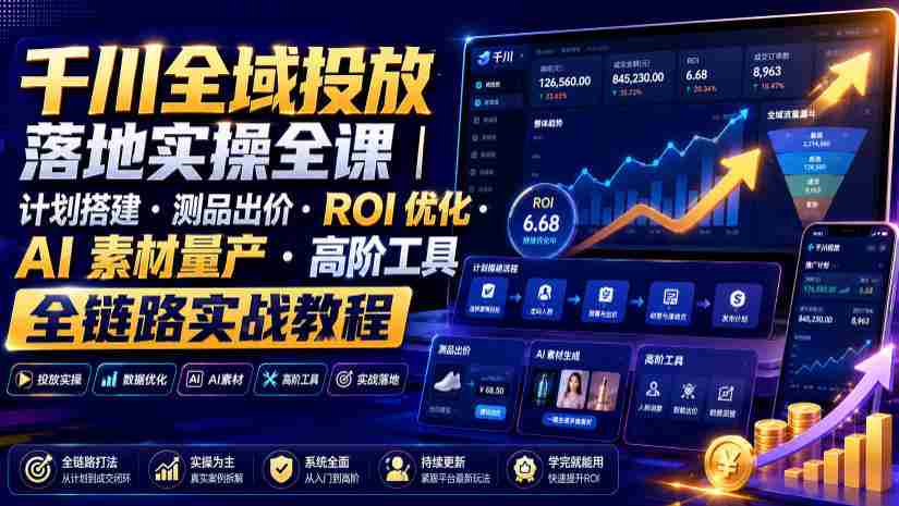 千川全域投放落地实操全课｜计划搭建・测品出价・ROI优化・AI素材量产・高阶工具全链路实战教程-任任的小木屋 - 热点知汇