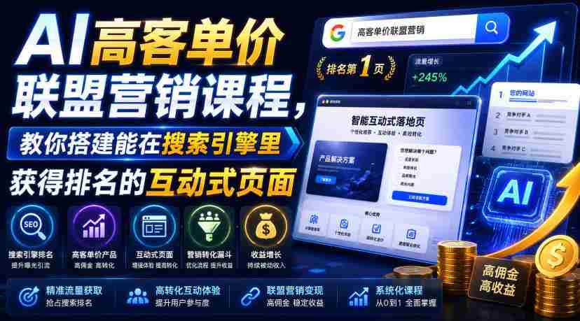 AI高客单价联盟营销课程，教你搭建能在搜索引擎里获得排名的互动式页面，引来流量，把访客转化为高佣金的成交【原创双语字幕】-任任的小木屋 - 热点知汇